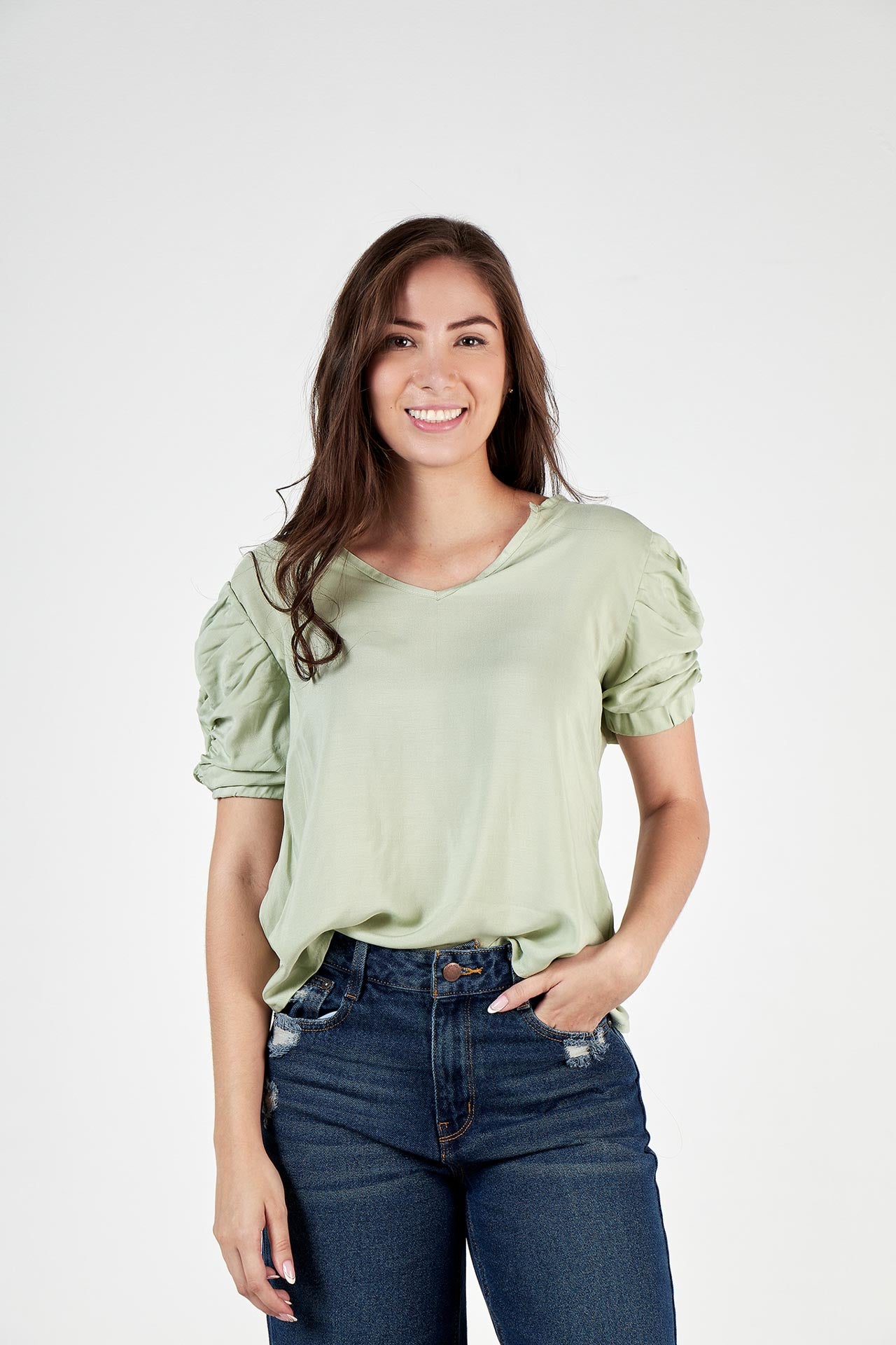 Blusa manga recogida verde HD