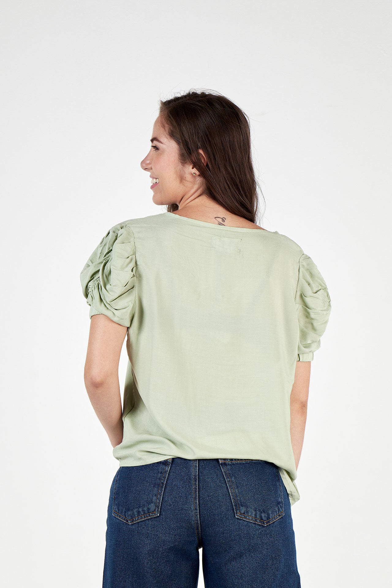 Blusa manga recogida verde HD